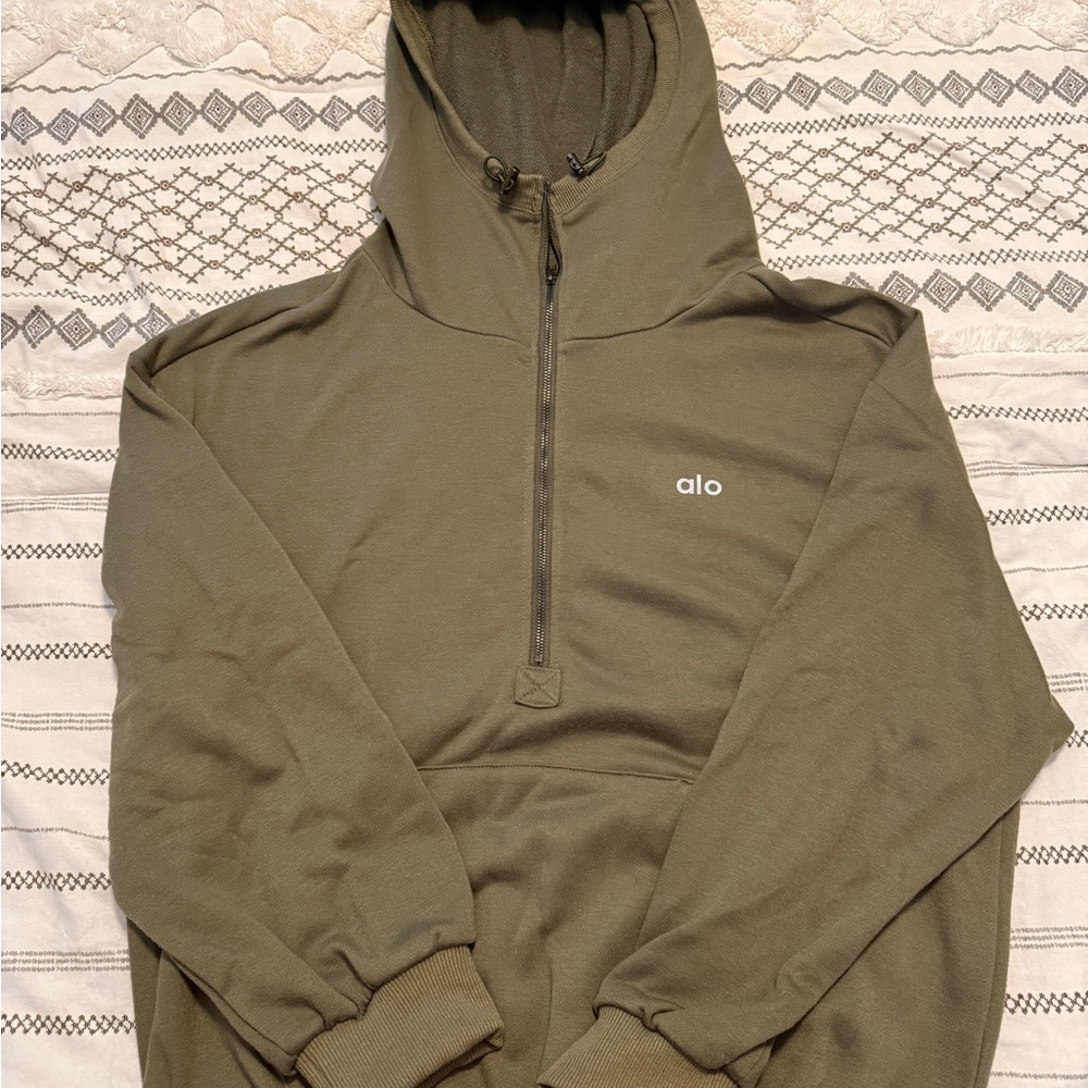 Alo Cropped Olive Green Hoodie